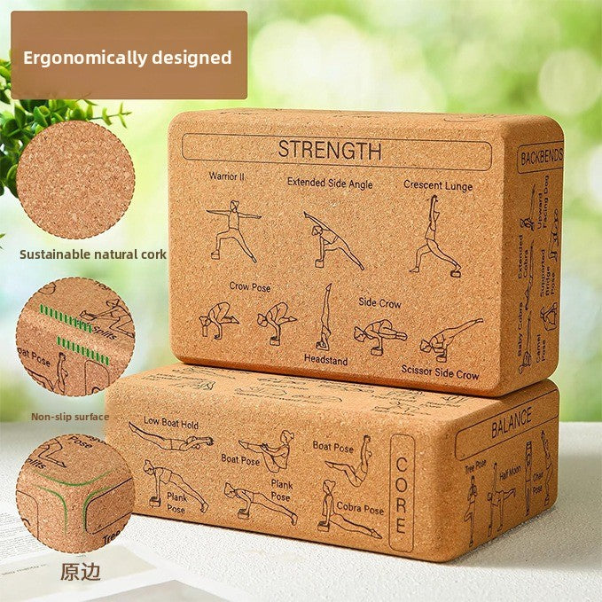 Premium Cork Yoga Block | Integrated Stretching & Strength Guide