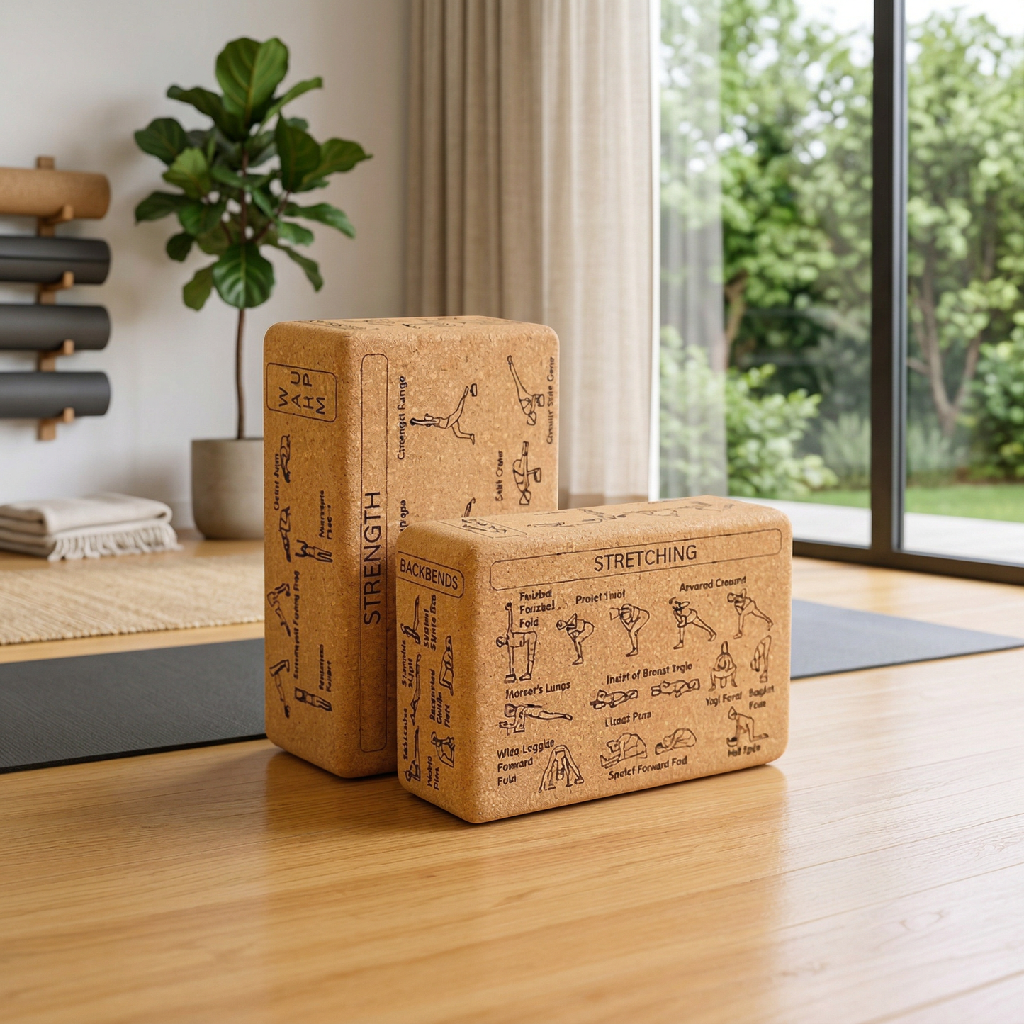 Premium Cork Yoga Block | Integrated Stretching & Strength Guide